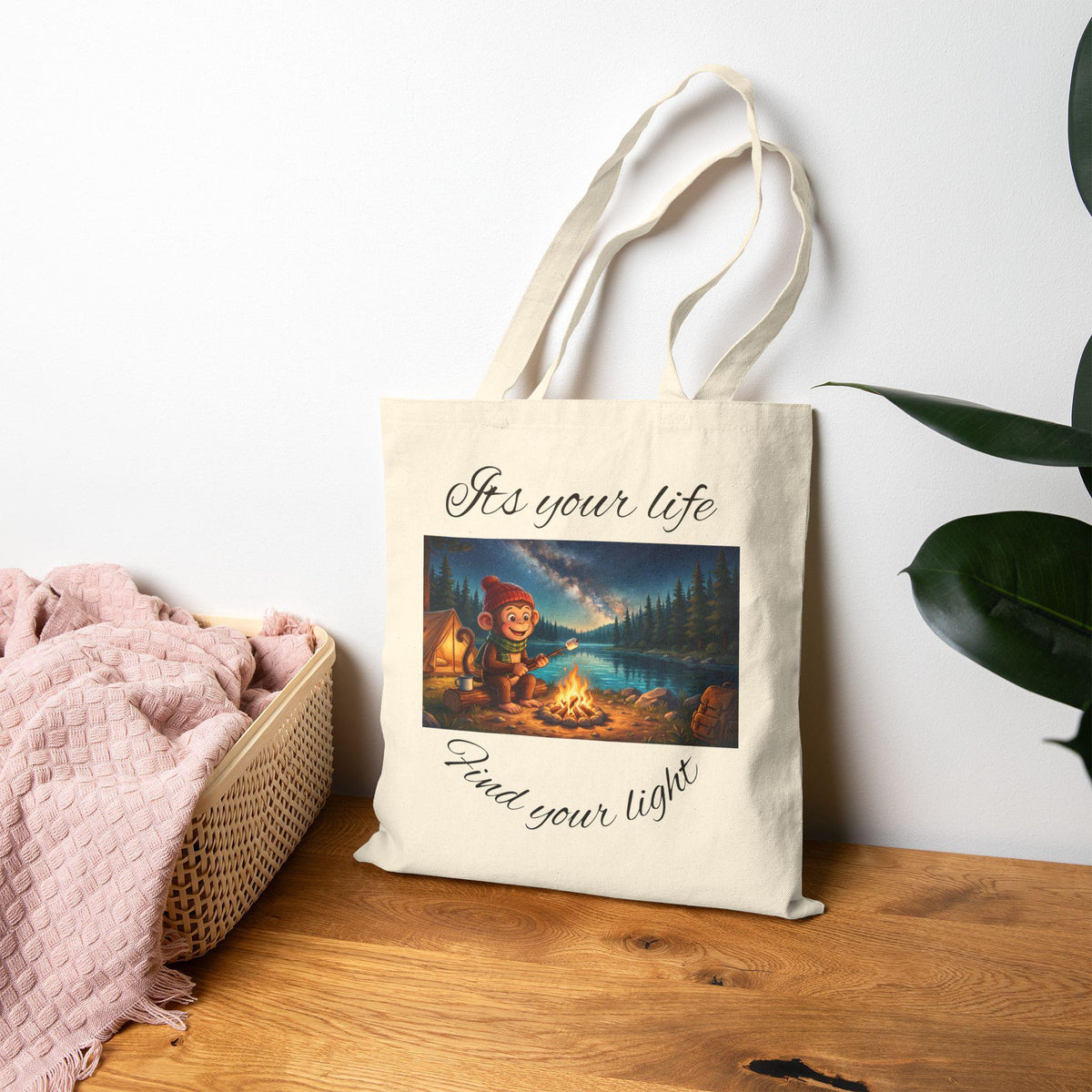 Canvas Tote Bag, Monkey Bag, Camping, Cotton Canvas Bag, Best Friend Gift, Auntie Gift