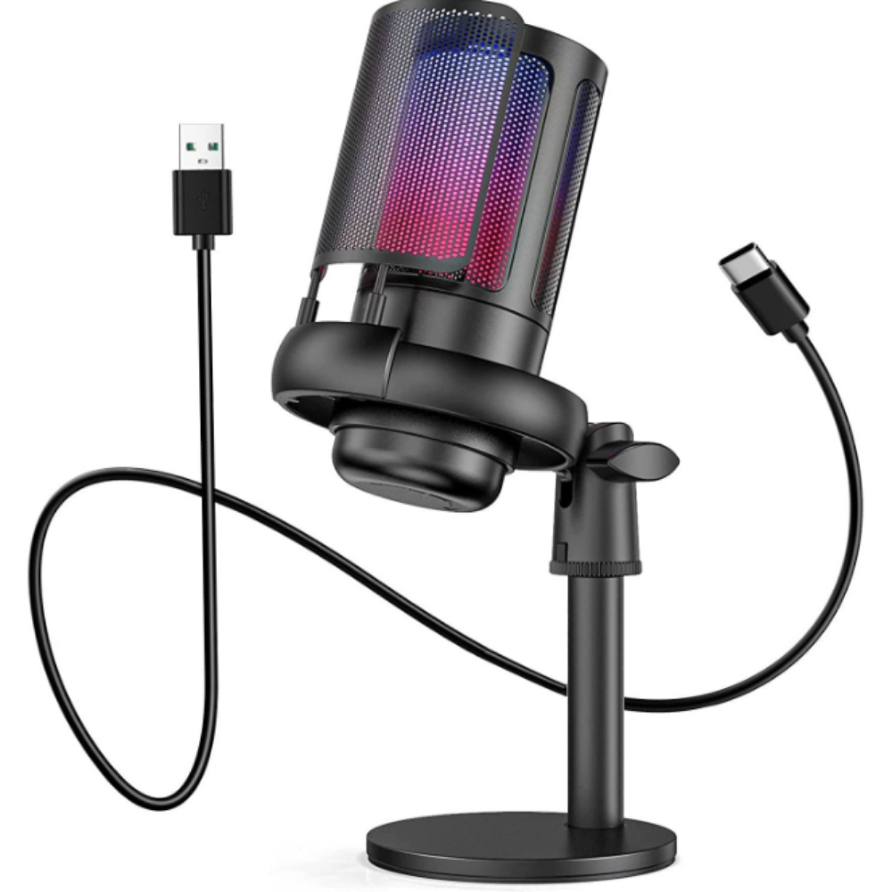 Gaming Microphone USB PC Mic for Podcasts Videos Streaming Quick Mute Pop Filter