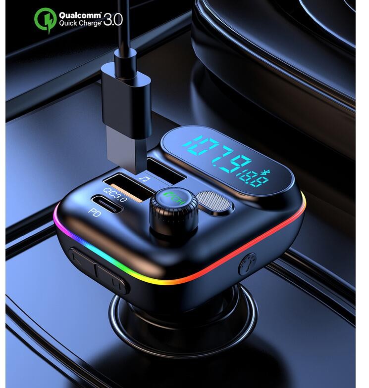 Bluetooth FM Transmitter for Car, 7 Colors LED Car Radio Bluetooth Adapter