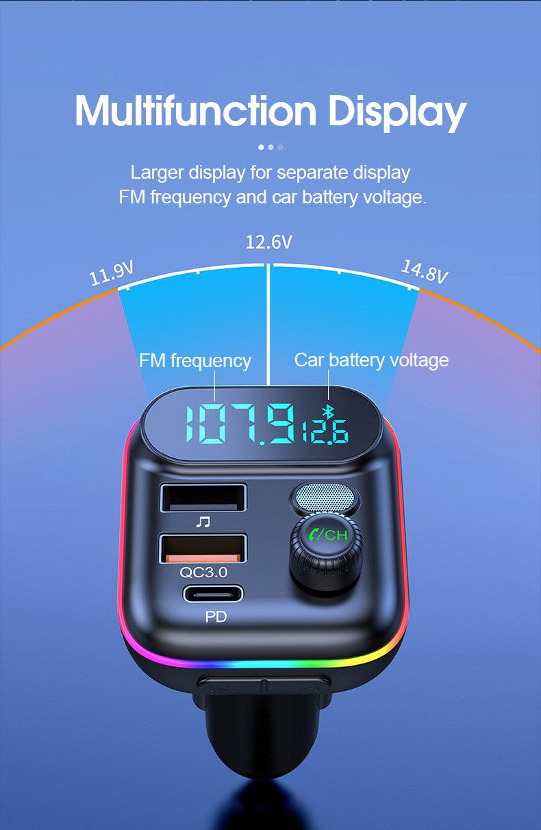 Bluetooth FM Transmitter for Car, 7 Colors LED Car Radio Bluetooth Adapter