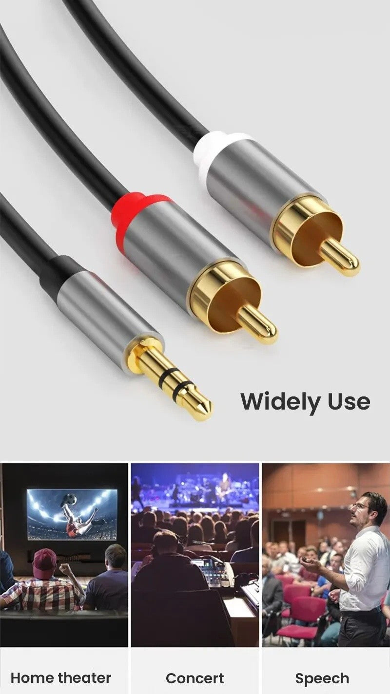 2M 3.5mm Stereo Jack to 2x RCA Plugs Male to Male Aux Audio Cable Adapter