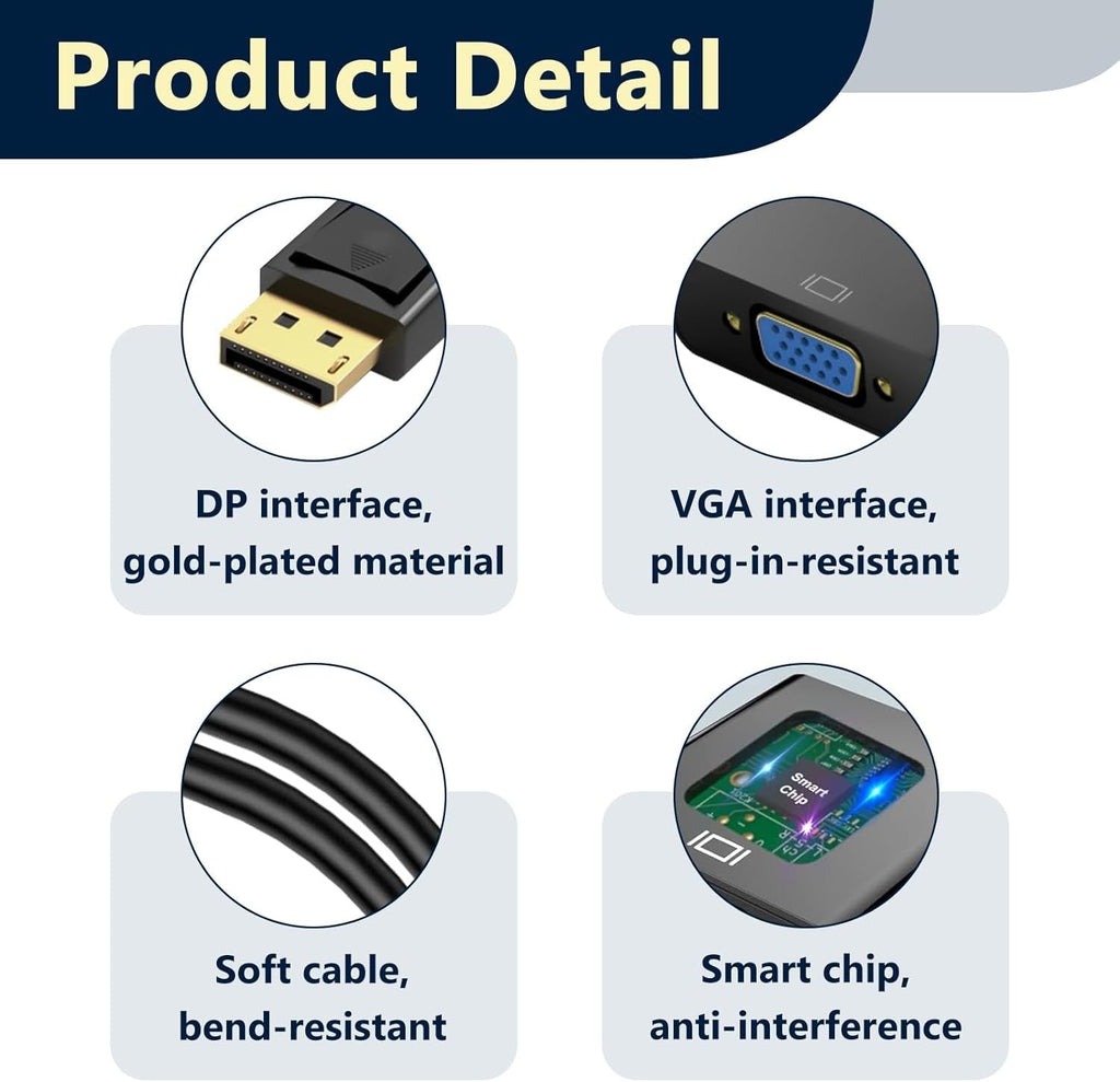 Displayport DP Male to VGA Female Adapter Cable
