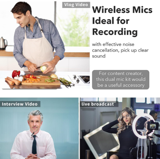 Microphone Dual Lapel Microphone for iPhone Ipad Android Pc