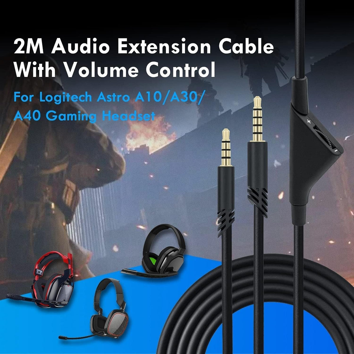Replacement Audio Aux Cable Cord with Volume Control for Astro A10/A30/A40