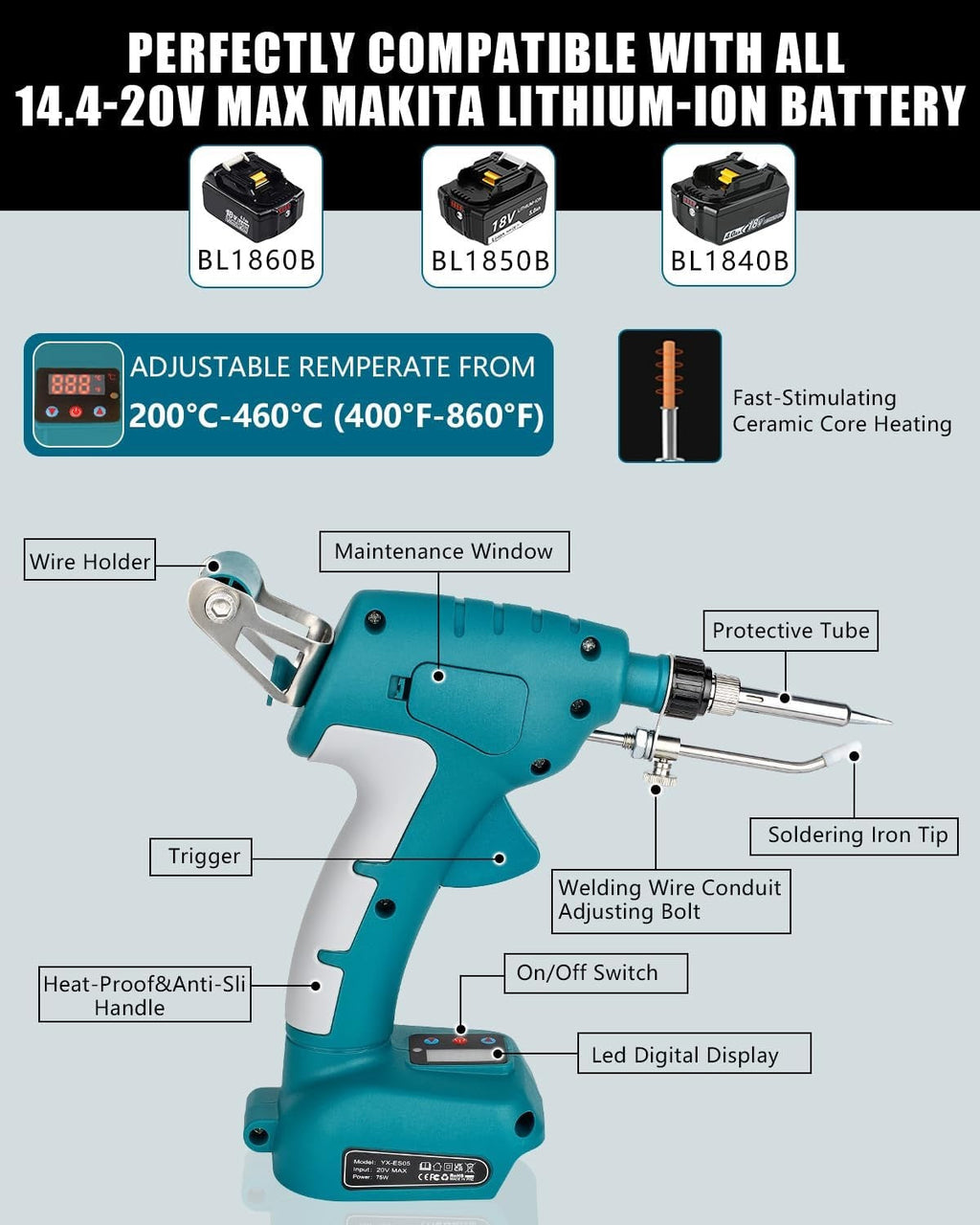 Cordless 75W Soldering Welding Welder Iron for Makita 18V Battery Solder Tips (No Battery)