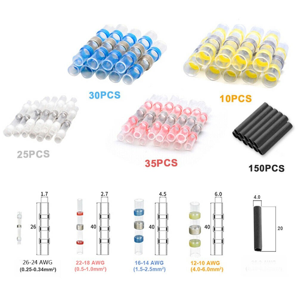 250pcs Waterproof Solder Seal Sleeve Heat Shrink Butt Wire Connectors Terminals