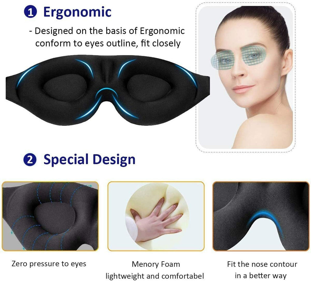 3D Sleep Mask Blindfold Eye Masks Cover Memory Foam Soft Padded