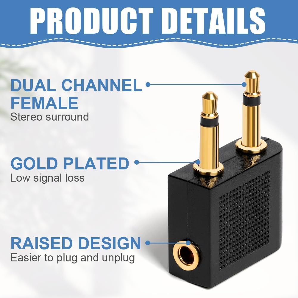 3.5mm Jack Audio Headphones Earphone Adapter for Aeroplane Airplane Plane Travel
