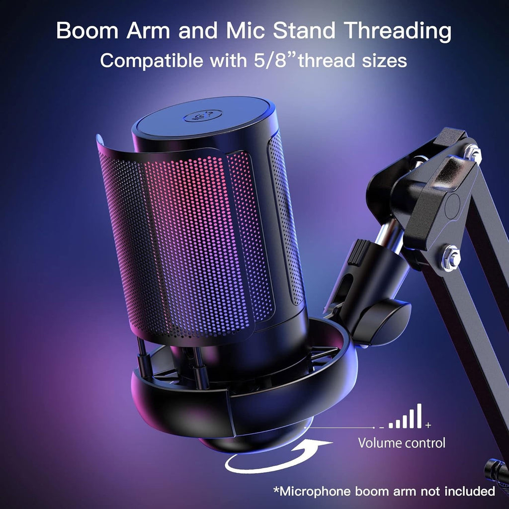 Gaming Microphone USB PC Mic for Podcasts Videos Streaming Quick Mute Pop Filter