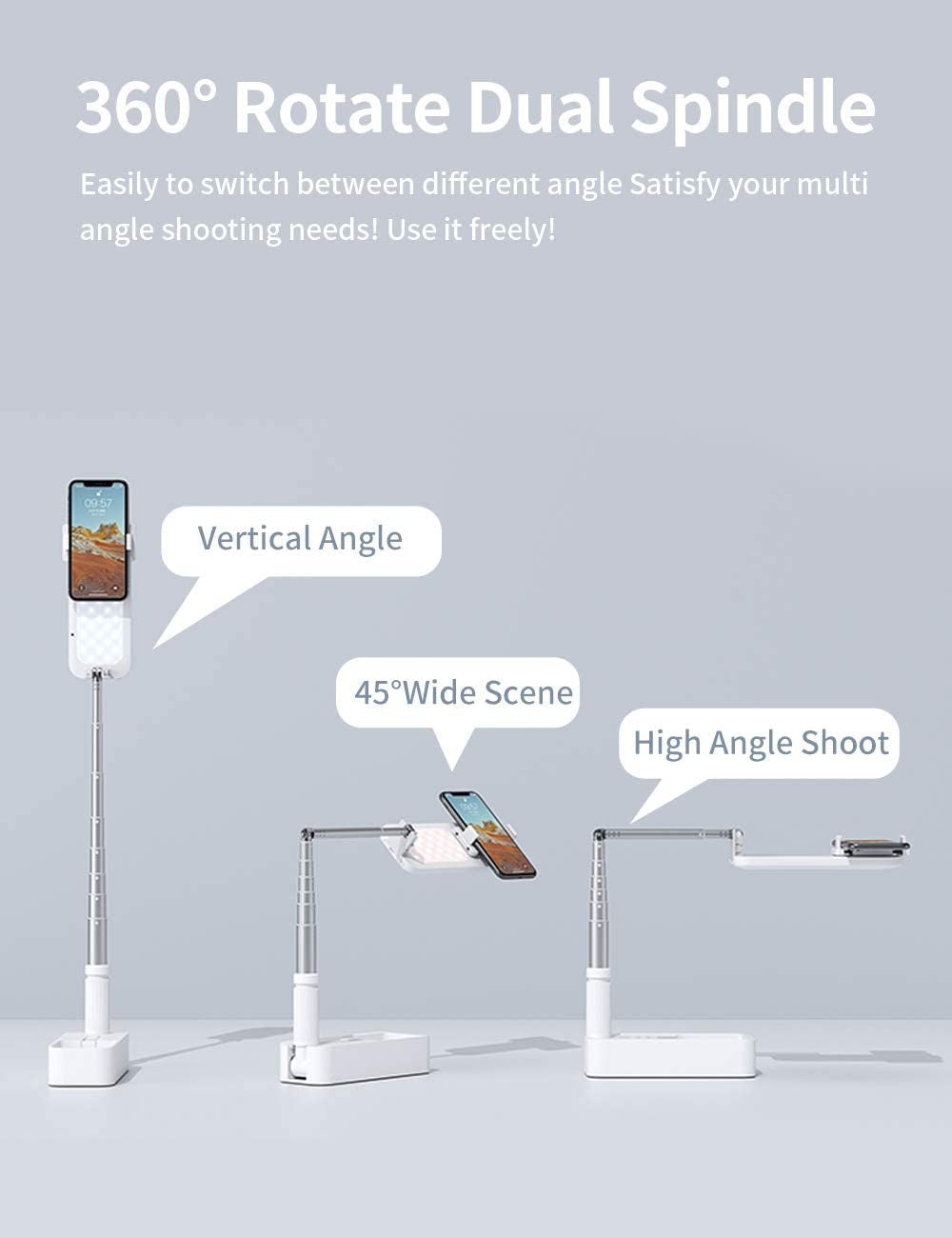 Extendable Selfie Stand 360° Rotation with Phone Holder Rechargeable Wireless