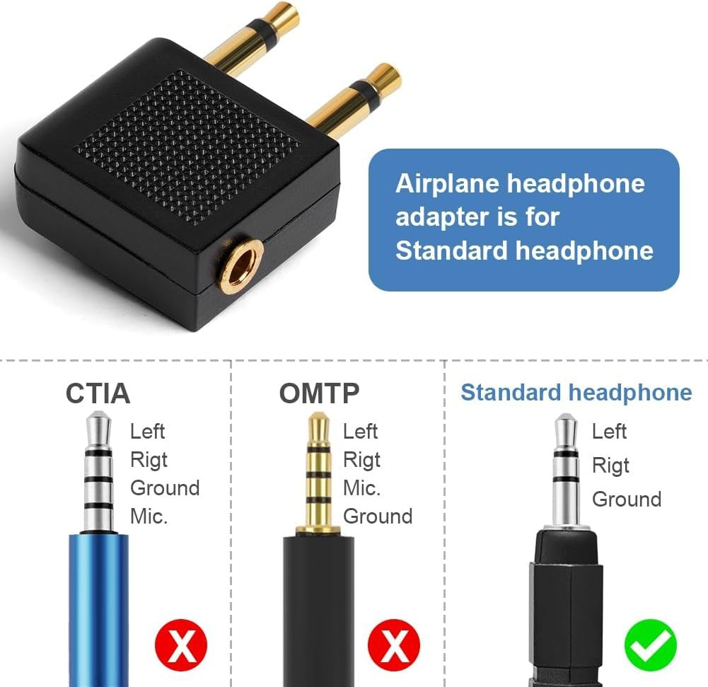 3.5mm Jack Audio Headphones Earphone Adapter for Aeroplane Airplane Plane Travel