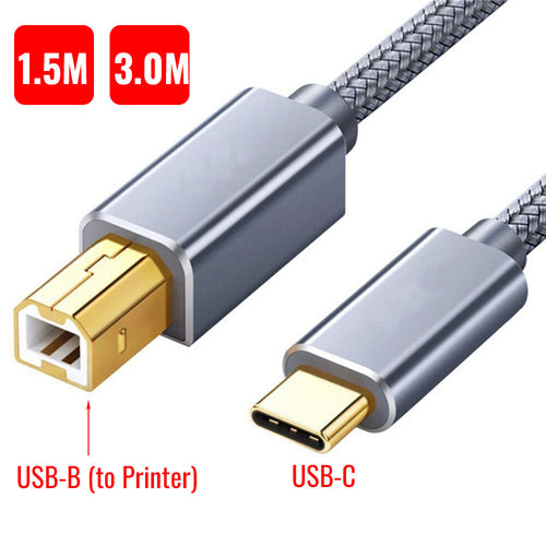 1.5M 3M Printer Cable Type C to Type B Braided Cord for Printer HP Brother Epson