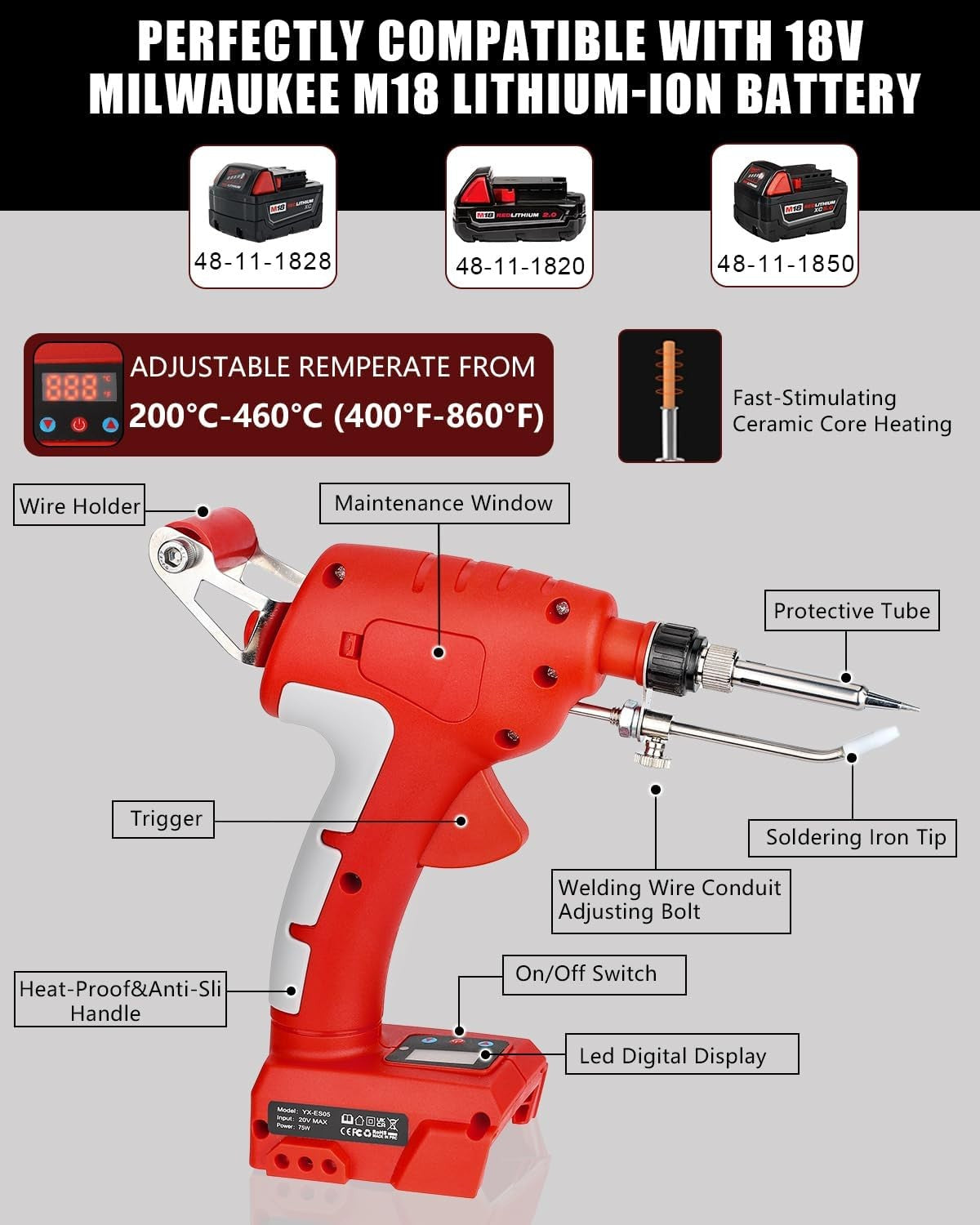 Soldering Iron Gun for Milwaukee 18V Battery Cordless Soldering Iron (No Battery)