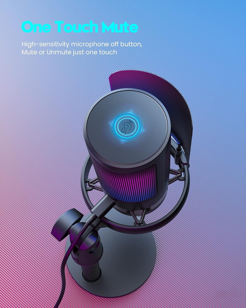 Gaming Microphone USB PC Mic for Podcasts Videos Streaming Quick Mute Pop Filter