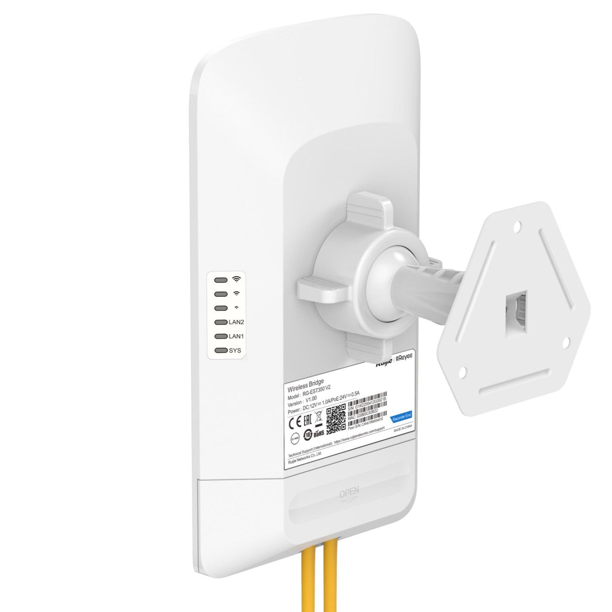 Ruijie RG-EST350 V2 Wireless Bridge – 5GHz Dual-Stream 802.11ac, 5KM Long-Range PTP Transmission, 2 GE Ports, IP54 Outdoor Rated, PoE Powered