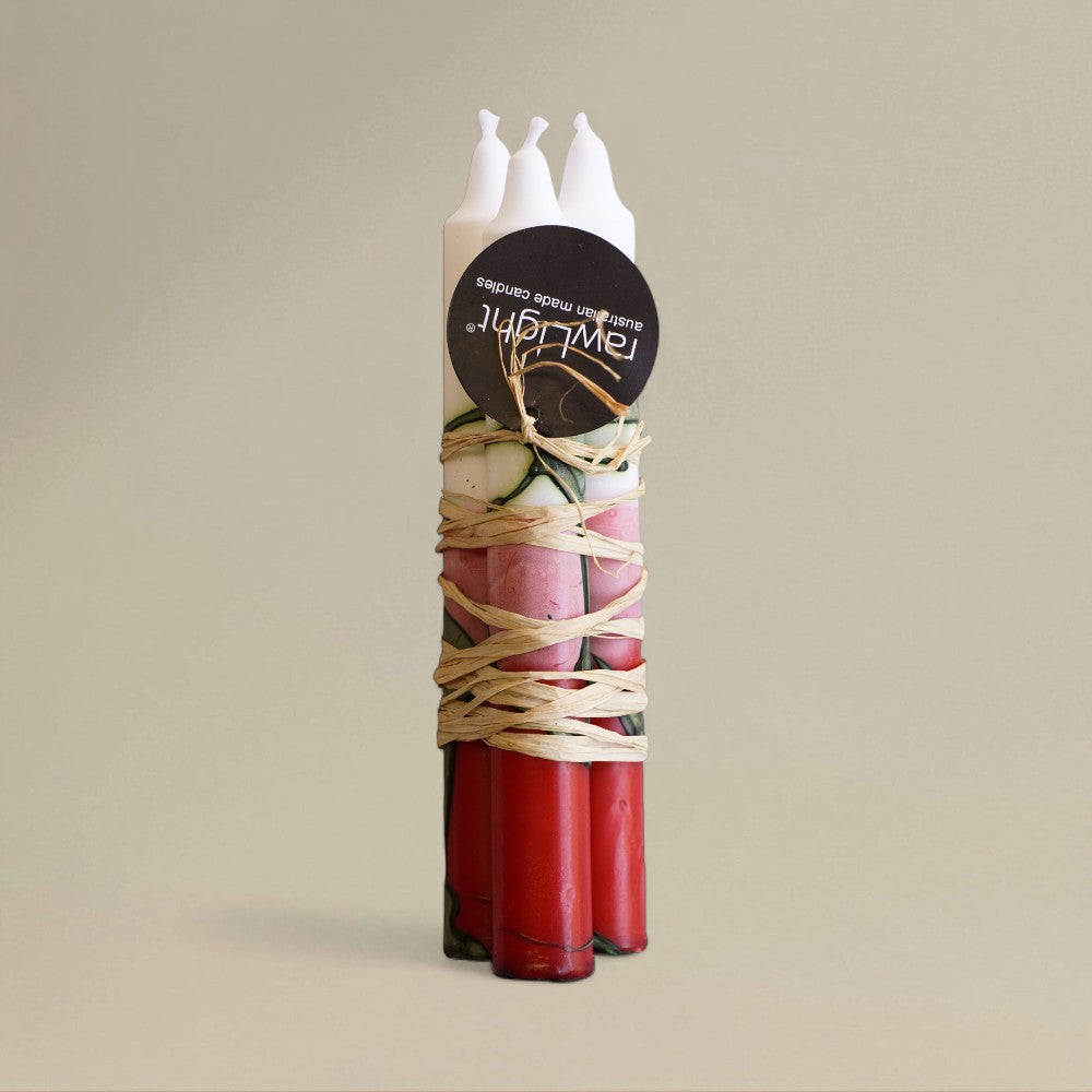 Dining candle 21x250mm splashed Christmas bundle of 3