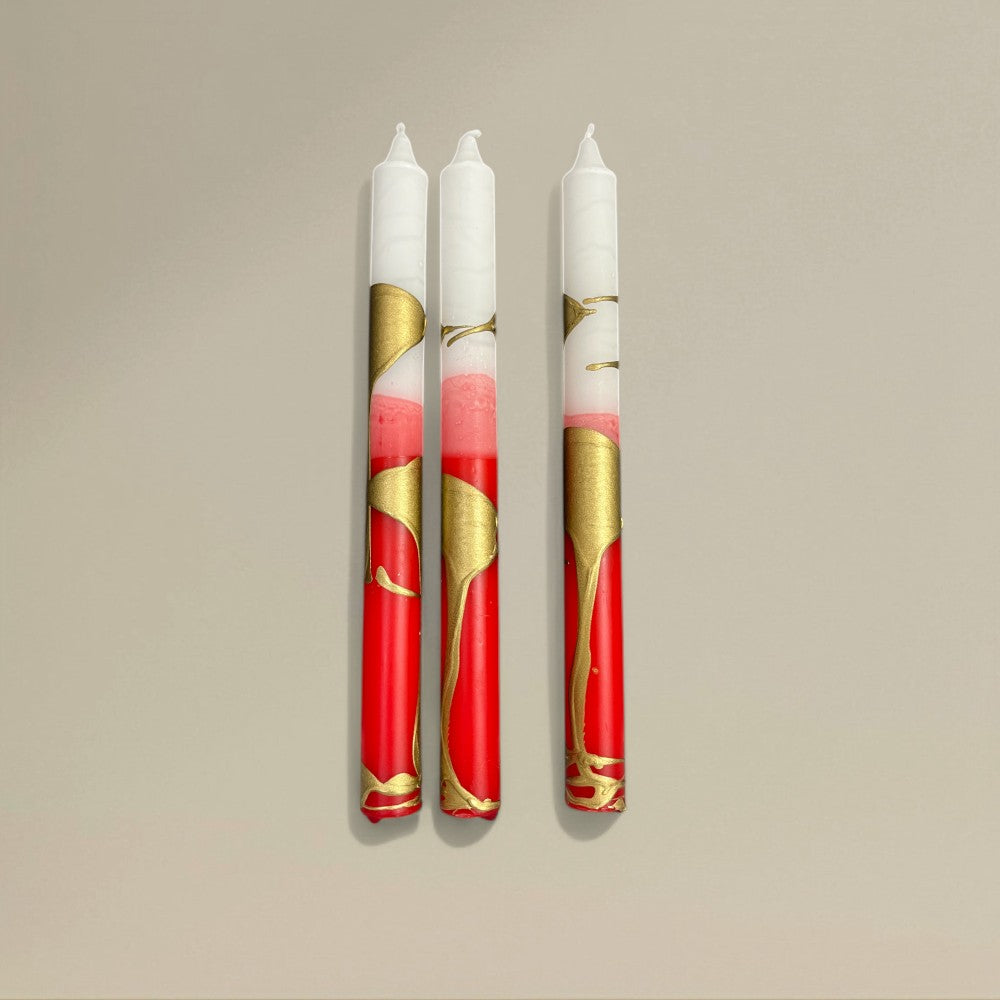 Dining candle 21x250mm splashed Christmas bundle of 3