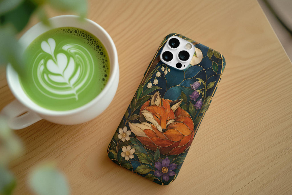 Stained Glass Case, Art Nouveau Sleeping Fox Floral Design | 26 Phone Models