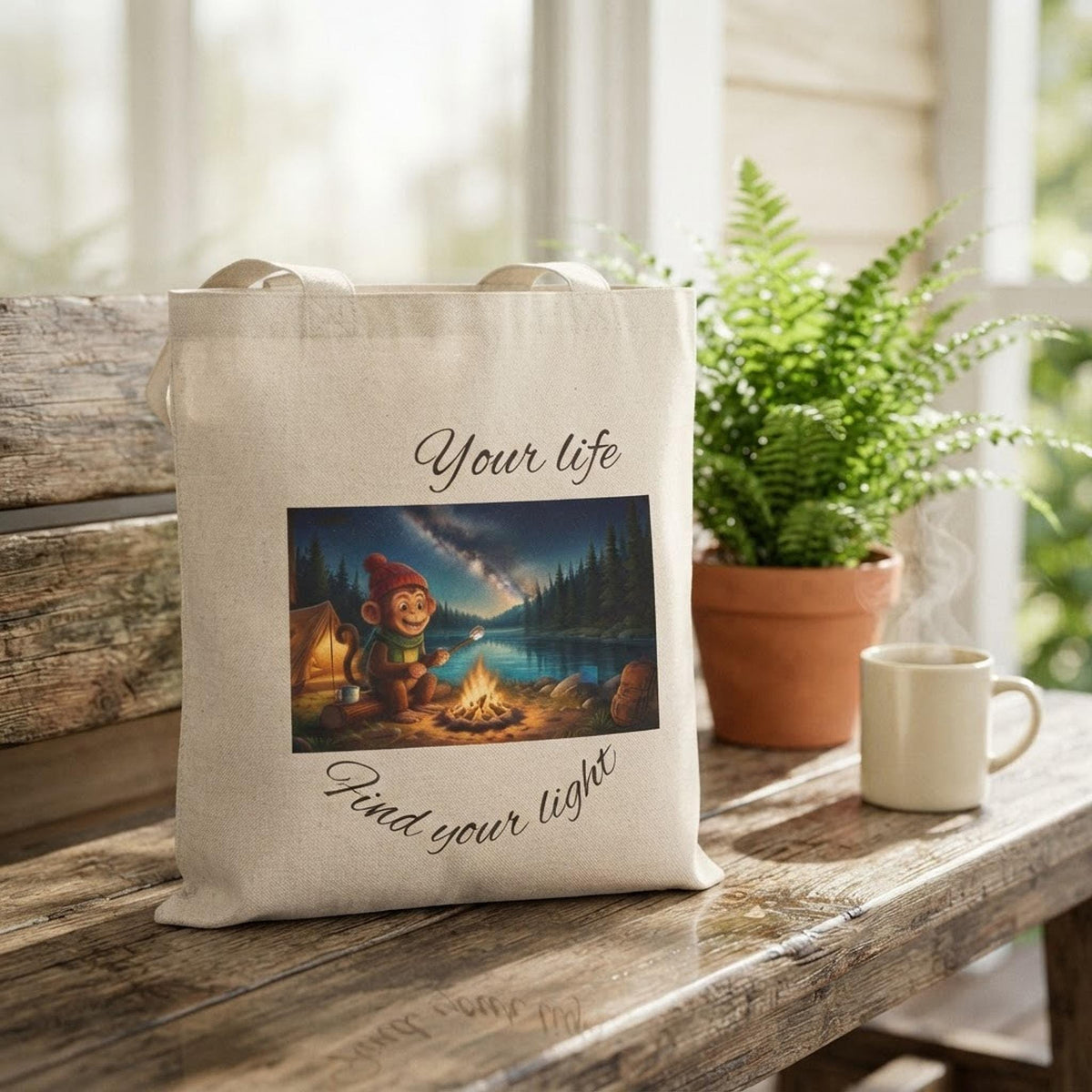 Canvas Tote Bag, Monkey Bag, Camping, Cotton Canvas Bag, Best Friend Gift, Auntie Gift