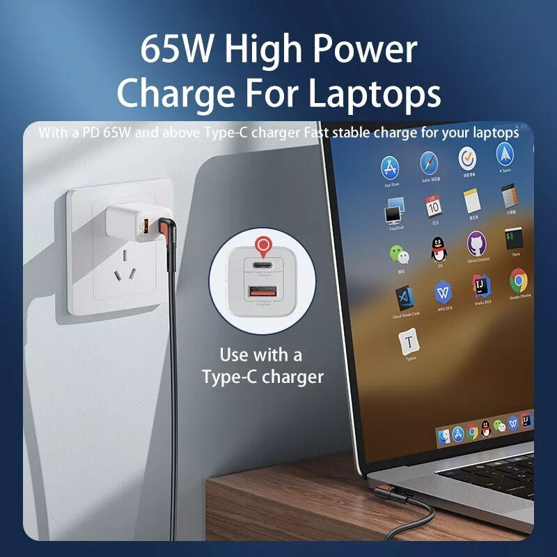 90 Degree Elbow Type C USB C Fast Charger Cable Data Sync Cord For Samsung Phone