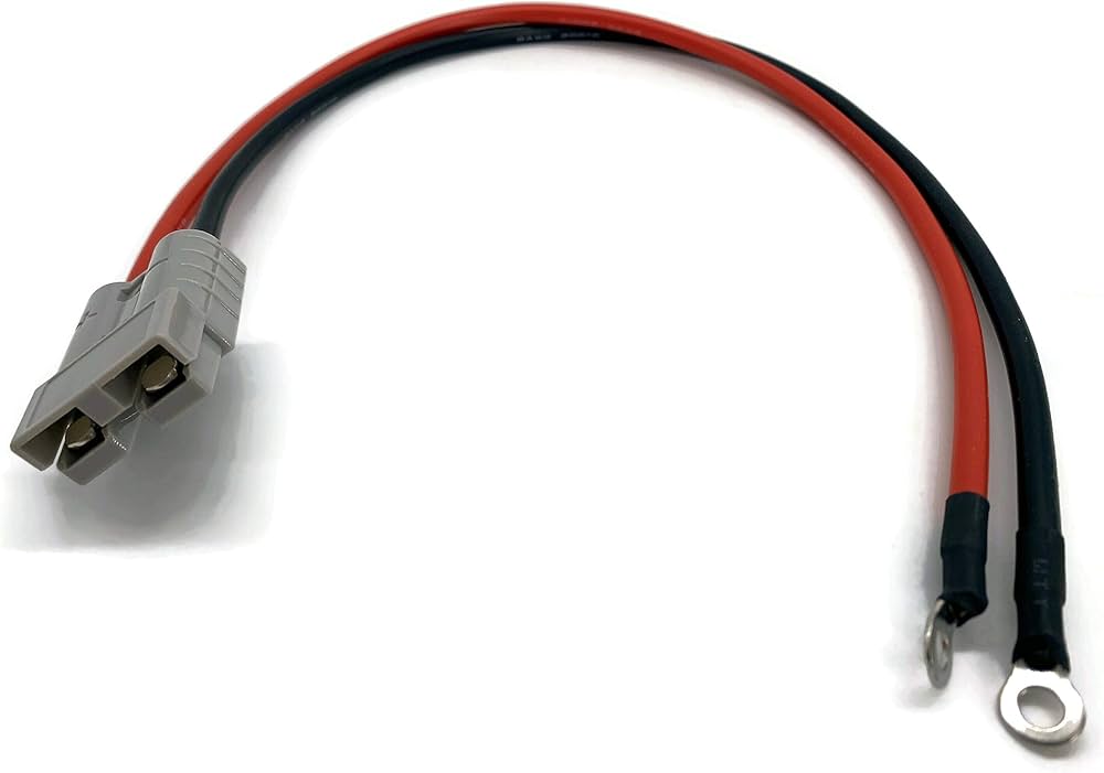 High Current 50A Anderson Plug Connector with Eye Terminals – 300mm Black/Red Cable – ECTPT4444