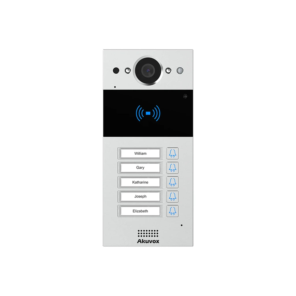 Akuvox R20BX5 IP Video Intercom – 5-Button SIP Door Station with 2MP Camera, Dual-Frequency RFID, PoE, Aluminum Body, Surface Mount SKU:R20BX5-SEC