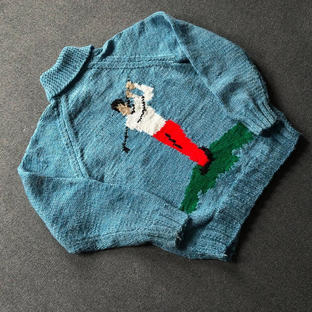 Vintage 1950s Handmade Golfer Cowichan Zip up Woolen Sweater - L