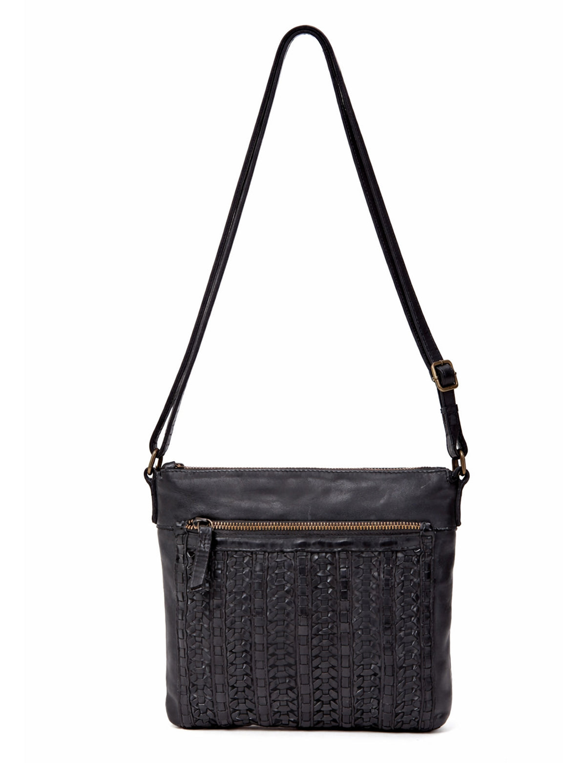 ARMIDALE WOVEN DETAIL LEATHER XBODY BAG- A-0011-BLK- NEW IN