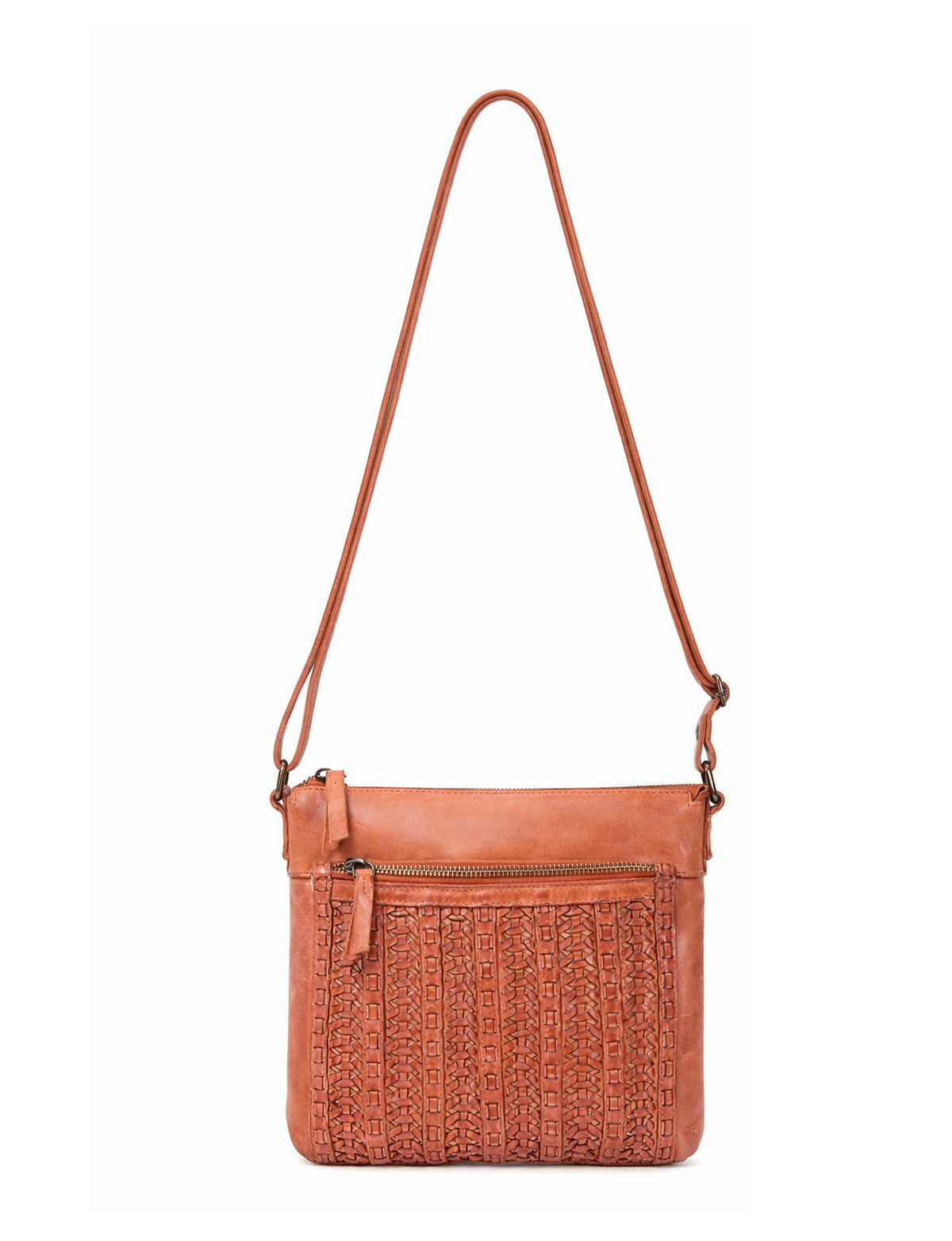 ARMIDALE WOVEN DETAIL LEATHER XBODY BAG-A-0011-TAN- NEW IN