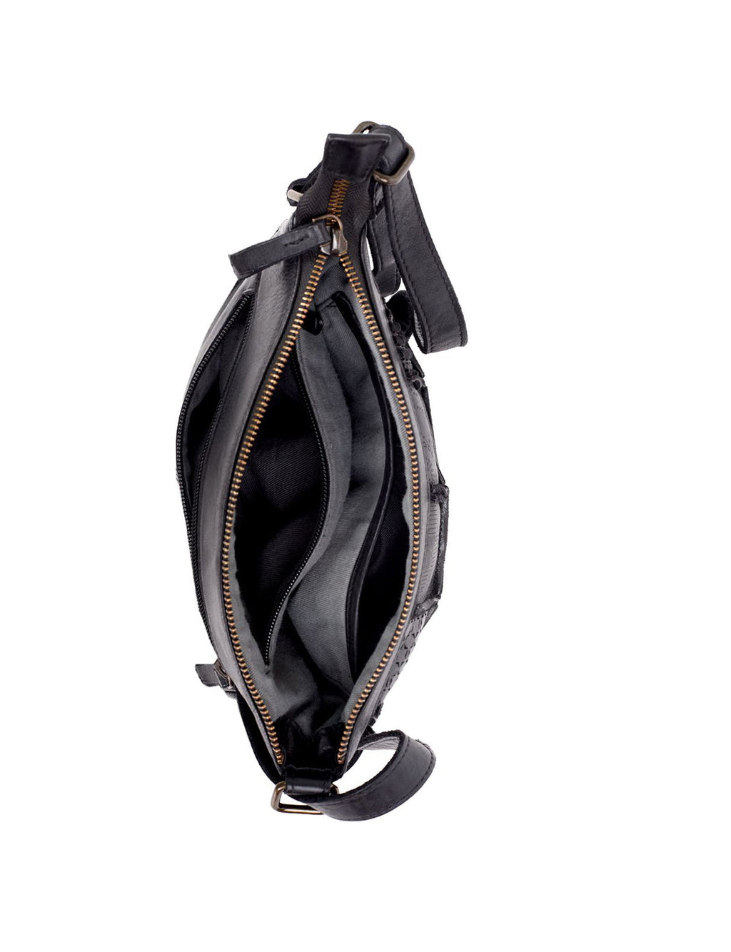 TAMWORTH PATCHWORK DETAIL LEATHER XBODY BAG- A-0012-BLK- NEW IN