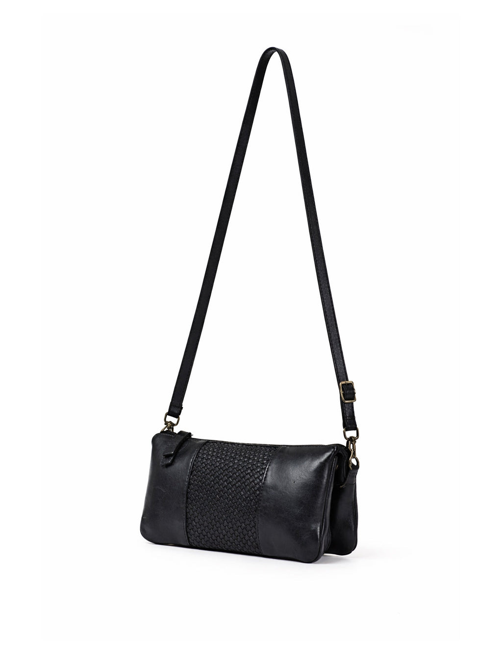 KIAMA WOVEN PANEL DETAIL LEATHER XBODY BAG- A-0022-BLK- NEW IN