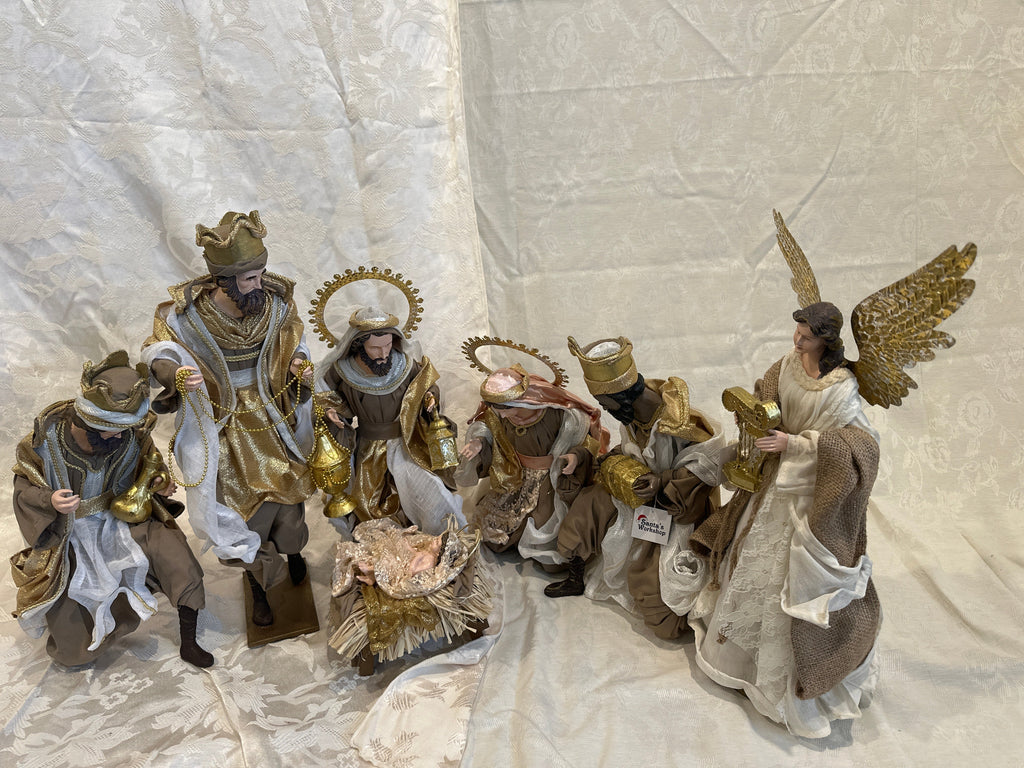15.5" Christmas Religious Handmade Nativity Set - Holy Family (40 cm) & Three Wise Men (17.5", 45 cm) with Angel (17.25")