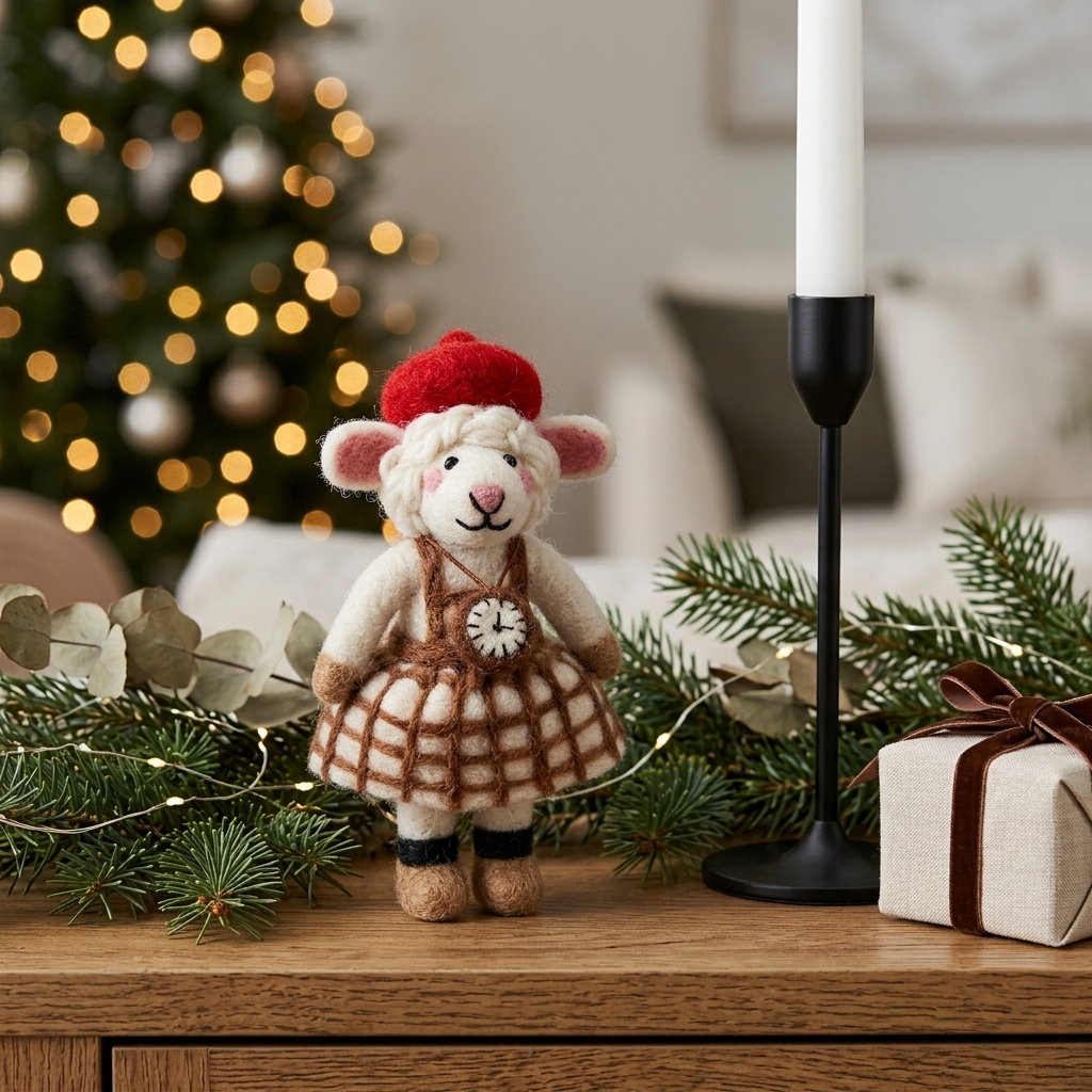 Parisian Timekeeper Sheep Wool Felt Christmas Ornament