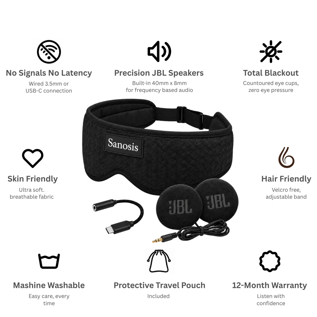 Sanosis Ascend Precision By JBL - Premium Wired Sleep Headphones