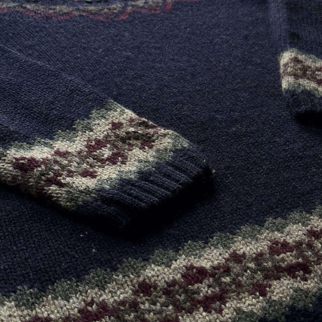 Vintage Navy Blue Fair Isle Turtleneck Sweater - L