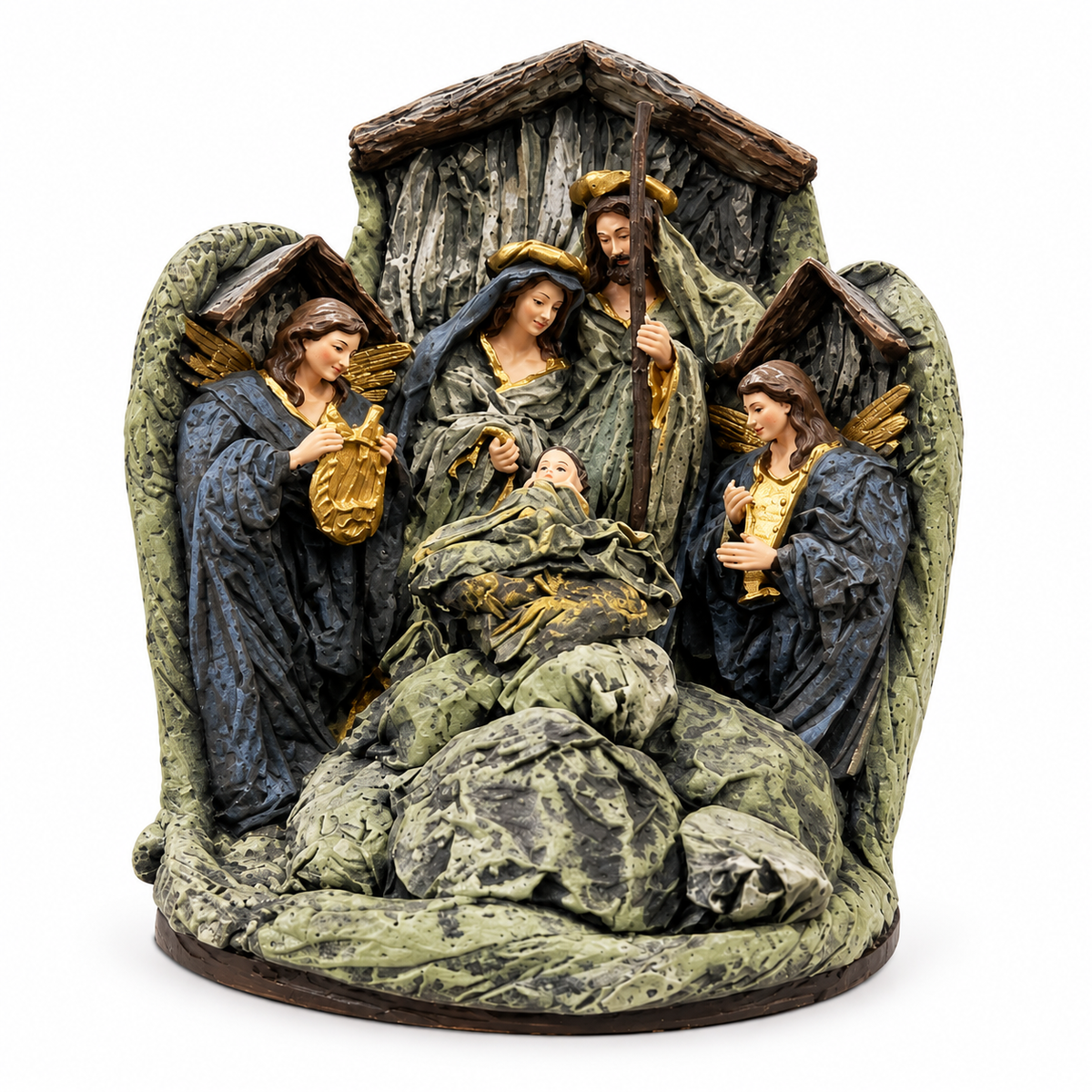 29cm Christmas Holy Family with Angels – Religious Nativity Scene Christmas Decoration