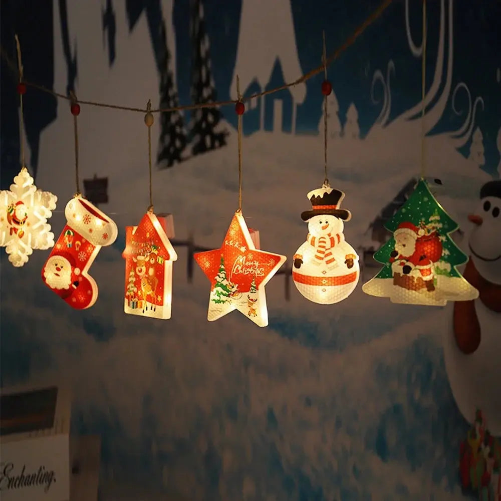 1PC Christmas Santa Stocking LED Hanging Ornament – Battery Powered Santa Claus Stocking Decoration with Snowflake Design for Christmas Tree & Home Décor