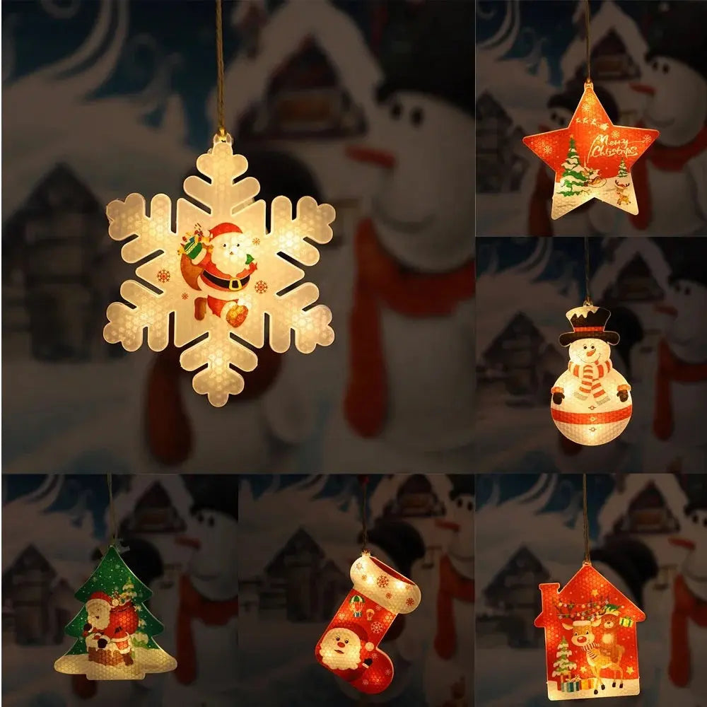 1PC Christmas Santa Stocking LED Hanging Ornament – Battery Powered Santa Claus Stocking Decoration with Snowflake Design for Christmas Tree & Home Décor