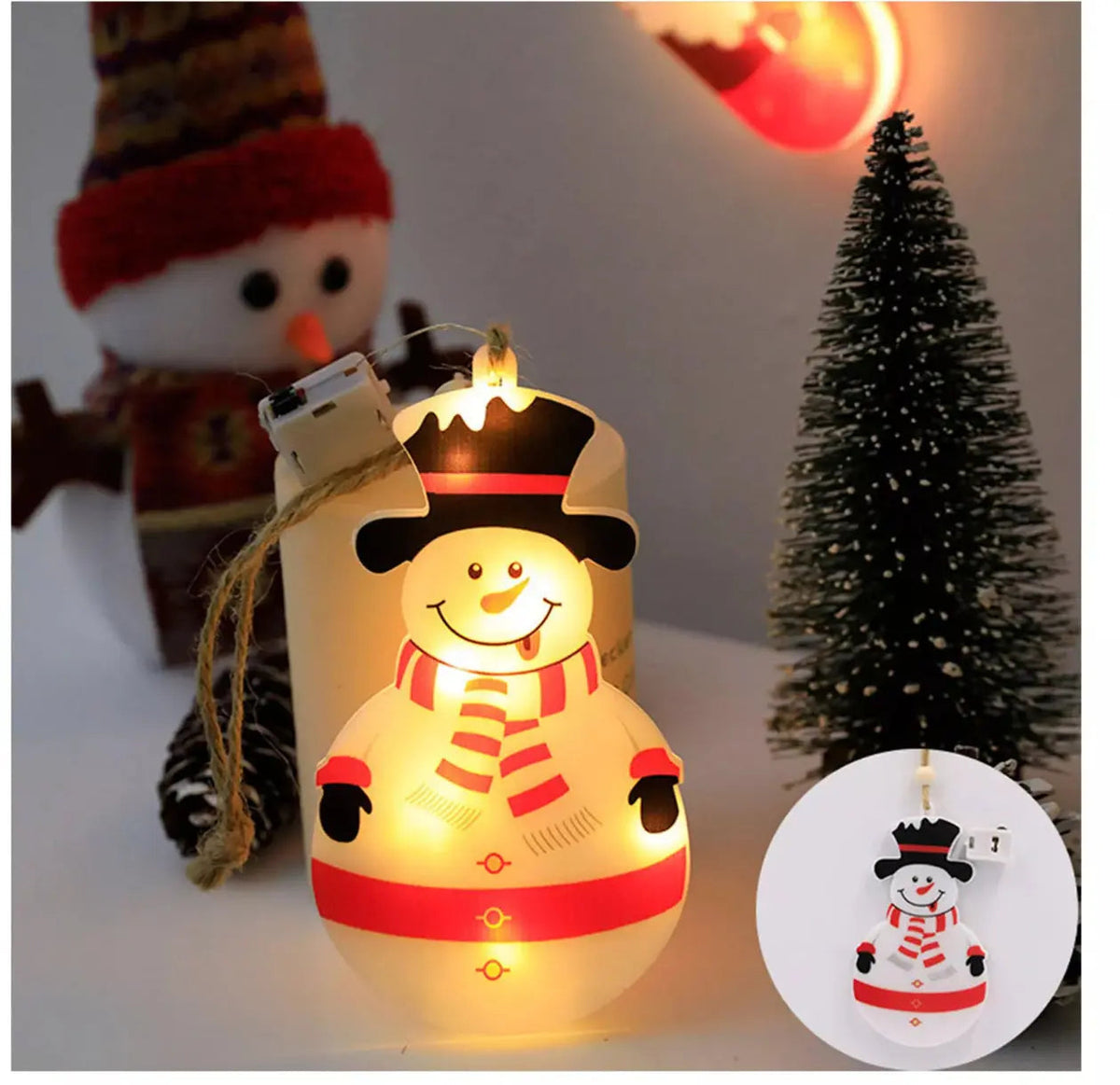1PC Christmas Santa Stocking LED Hanging Ornament – Battery Powered Santa Claus Stocking Decoration with Snowflake Design for Christmas Tree & Home Décor