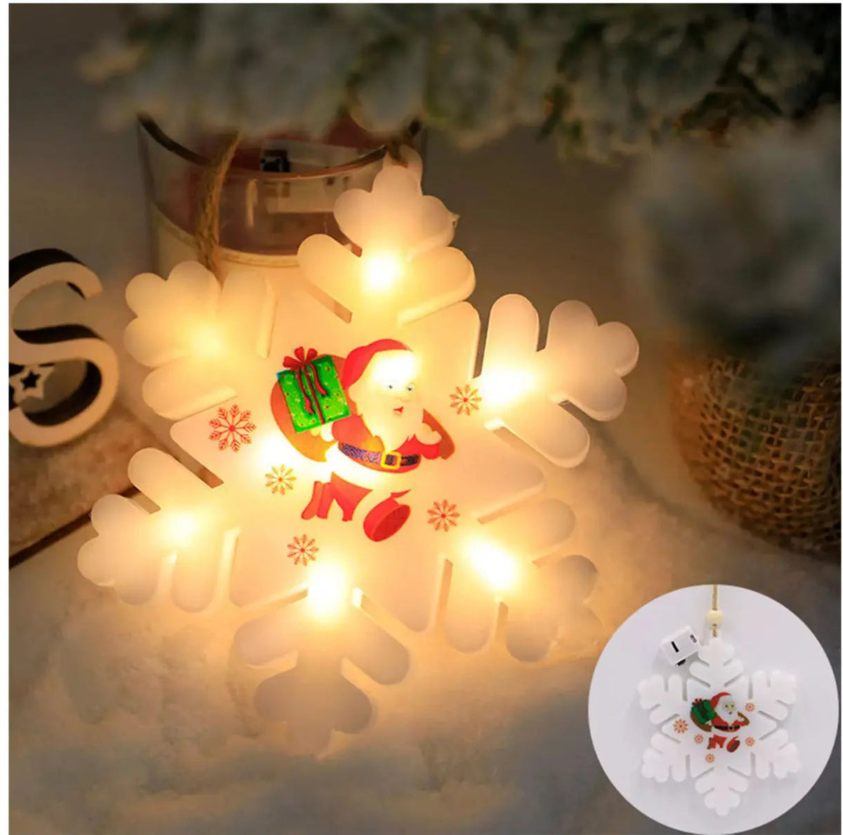 1PC Christmas Santa Stocking LED Hanging Ornament – Battery Powered Santa Claus Stocking Decoration with Snowflake Design for Christmas Tree & Home Décor