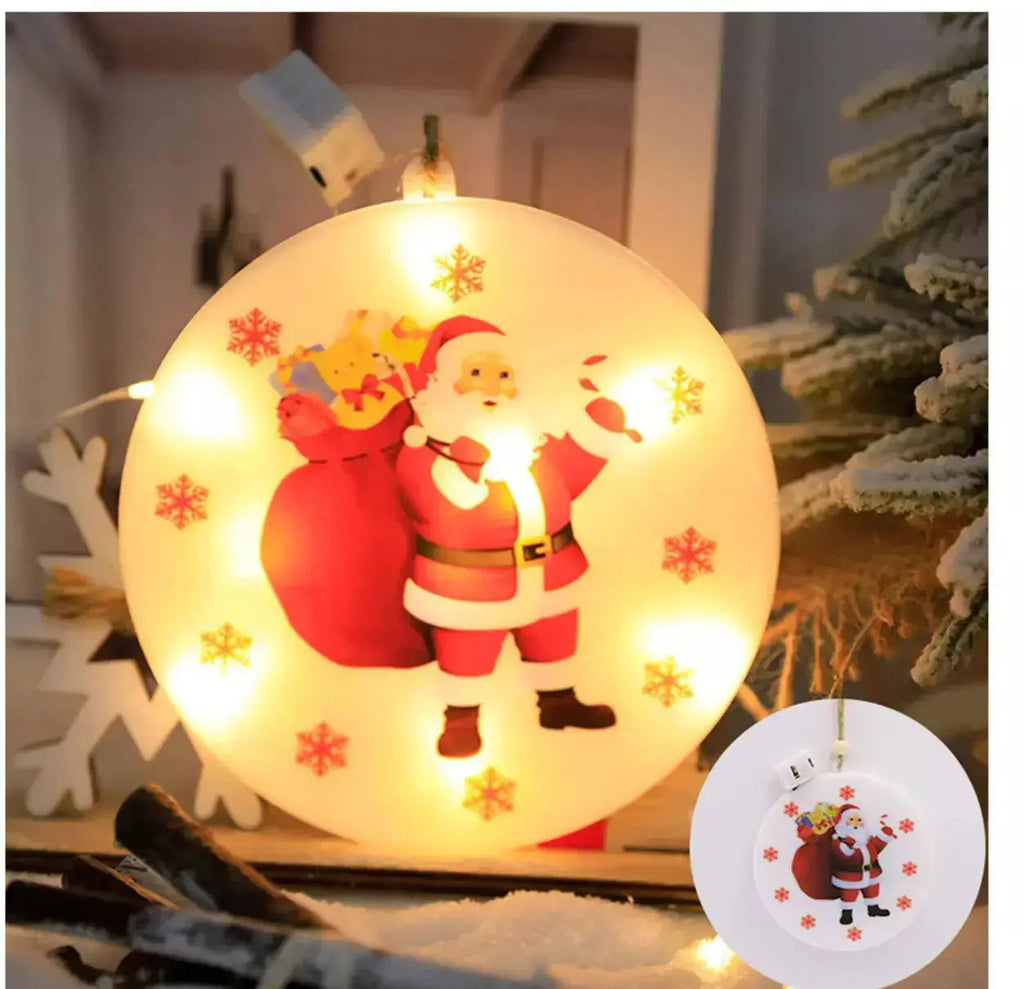 1PC Christmas Snowflake Santa LED Hanging Ornament – Battery Powered Christmas Tree Decoration, Santa Claus Snowflake Holiday Décor