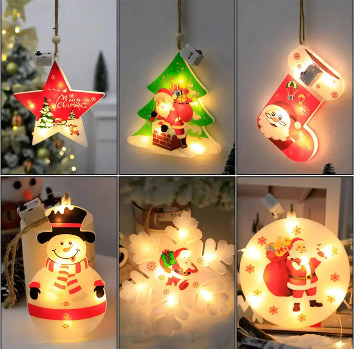 1PC Christmas Snowflake Santa LED Hanging Ornament – Battery Powered Christmas Tree Decoration, Santa Claus Snowflake Holiday Décor