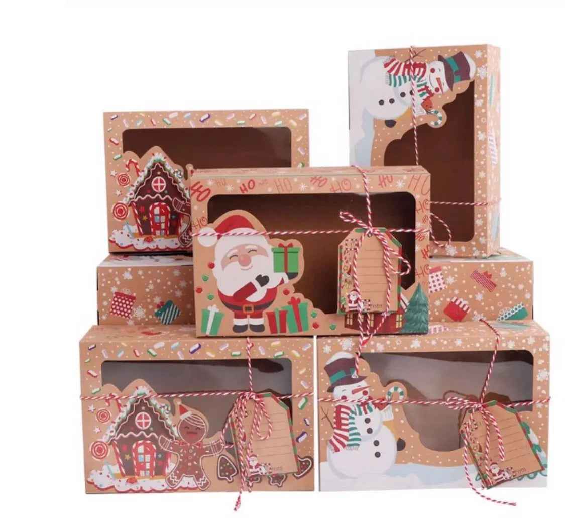 6pcs, Merry Christmas Box, Santa Claus Box, Snowman Box, Holiday Gift Packaging Box, Kraft Paper Boxes with Christmas Tags And Ribbons, Christmas Decoration.