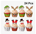 24pcs Christmas Cupcake Toppers Wrappers Party Supplies Favors - Christmas Party Decorations, Santa Claus Snowman Reindeer Christmas Tree Hand Cake Christmas Party Decorations Supplies.