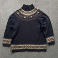 Vintage Navy Blue Fair Isle Turtleneck Sweater - L