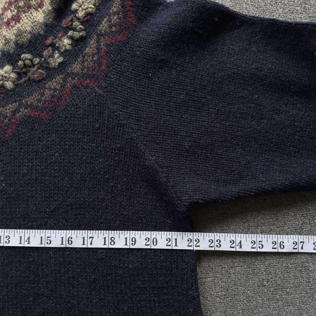 Vintage Navy Blue Fair Isle Turtleneck Sweater - L