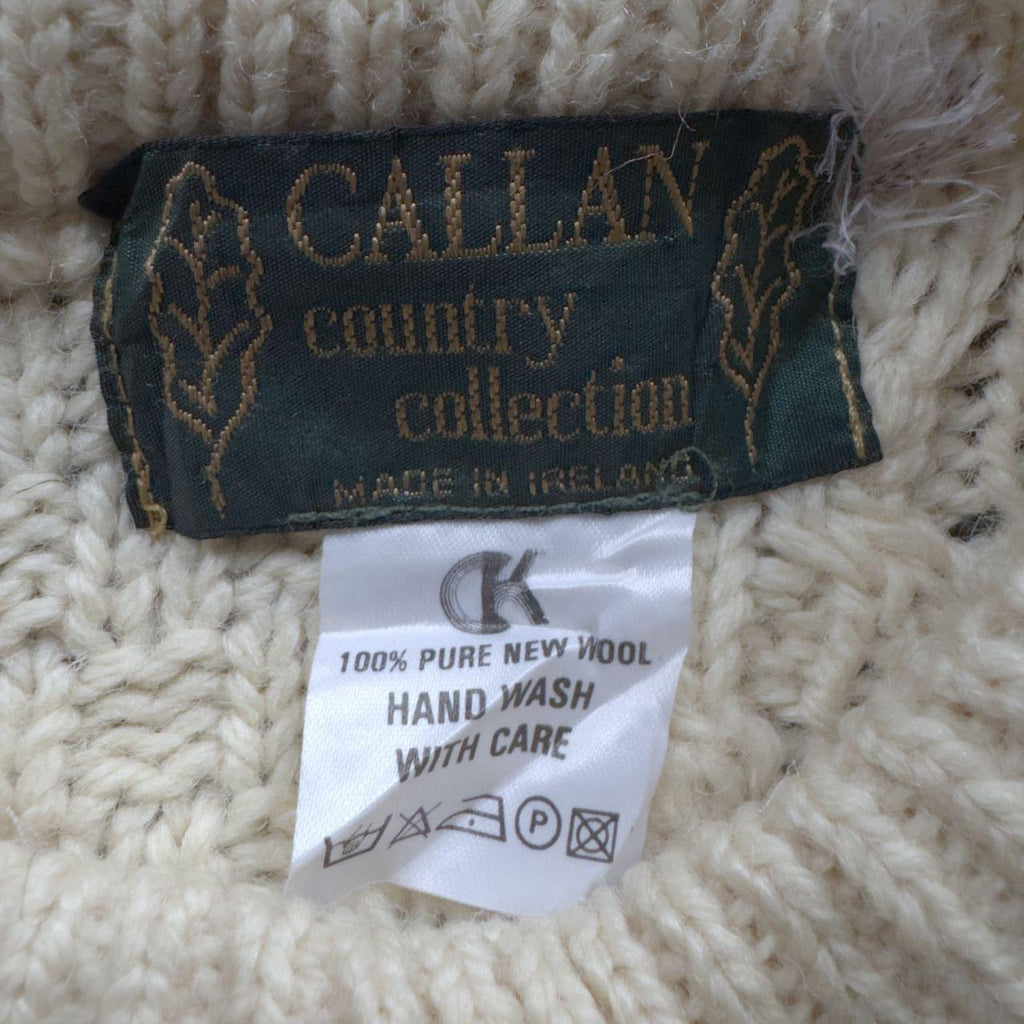 Vintage Irish Cream Cable Knit Wool Sweater Size M
