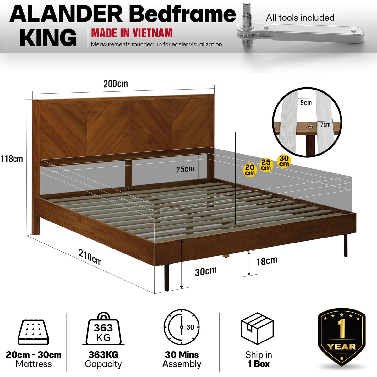 Alander Solid Wood Bed Frame