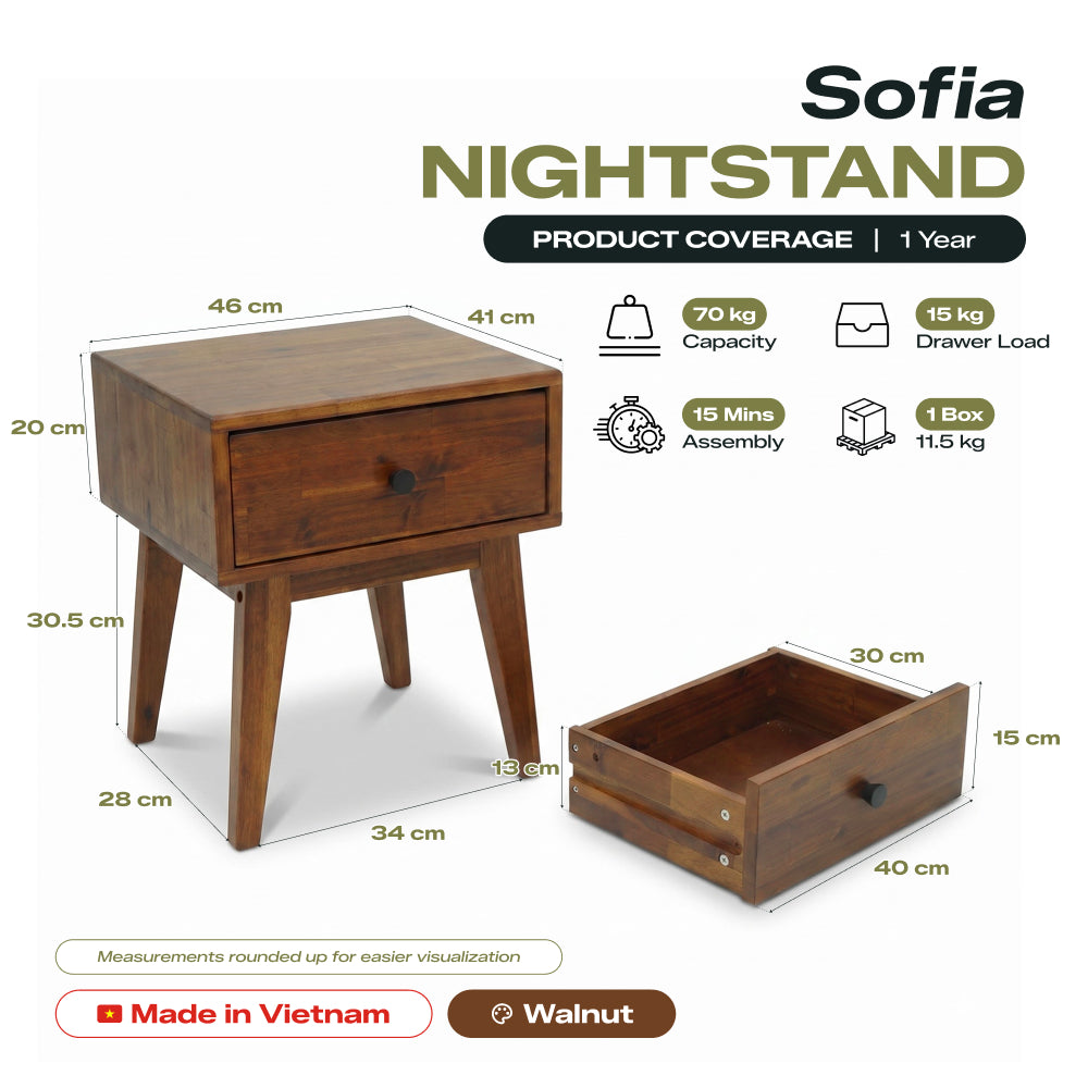 Sofia Solid Wood Bedside Table