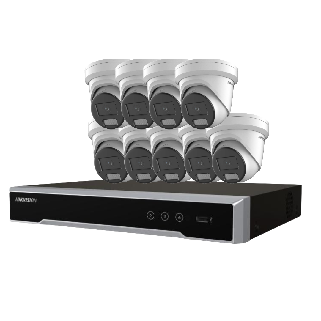 Hikvision 16x 6MP Darkfighter AcuSense Turret Camera Kit with 16-Channel 8K PoE NVR | DS‑2CD2366G2H‑I(U) + DS‑7616NI‑M2/16P with optional HDD